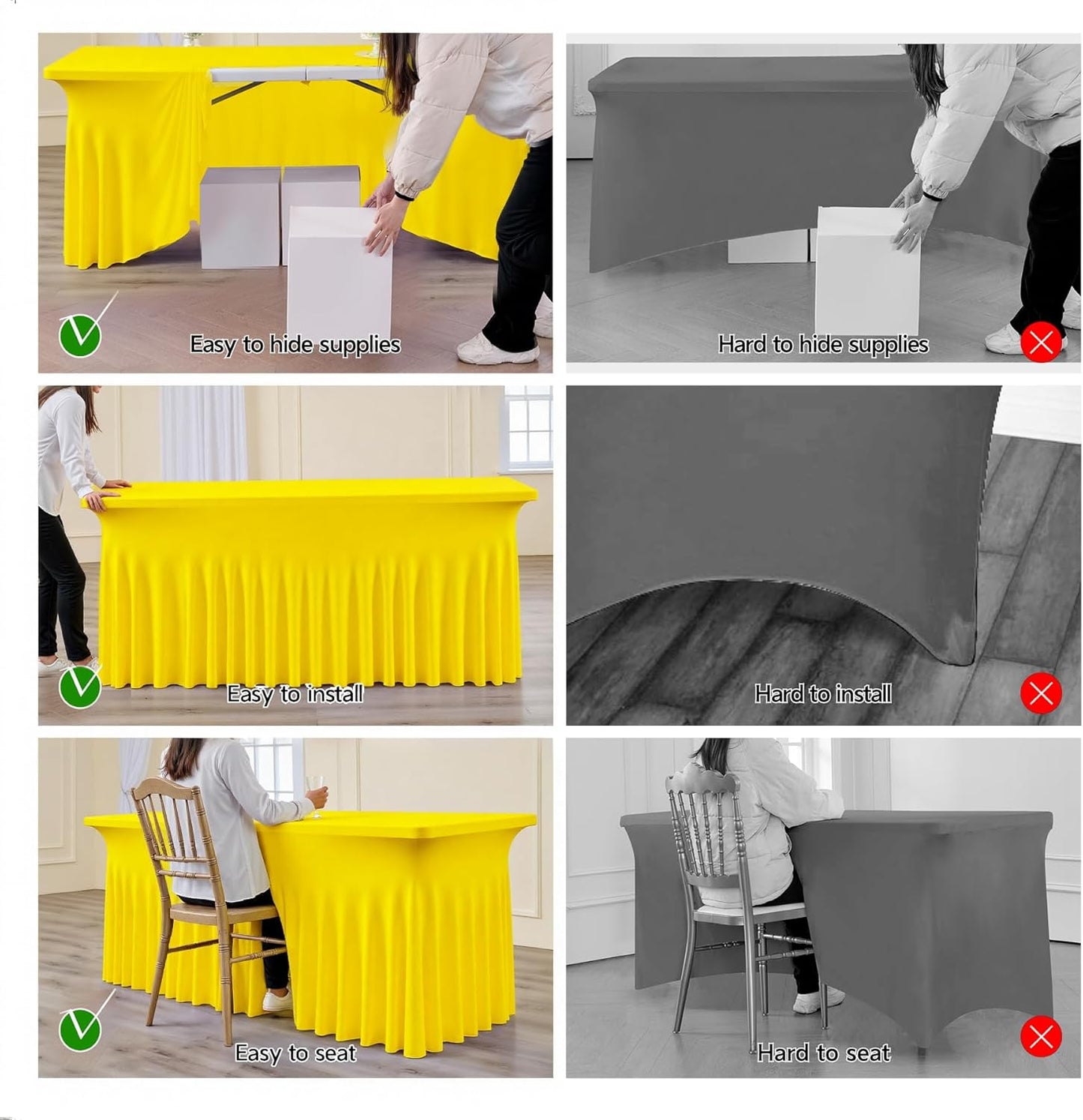 leegleri 4 Pack Yellow Spandex Table Clothes for 6 Foot Rectangle Tables, Wrinkle Free Fitted Table Cloth 6ft Stretch Tablecloths for Parties Weddings Birthday Banquet Baby Shower