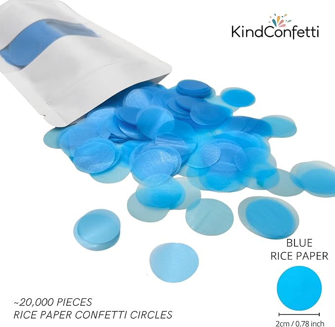 Blue Confetti for Baby Shower Gender Reveal Decorations, Biodegradable & Water Soluble Rice Paper Confetti for Baby Boy, Tissue Paper Alternative, Balloons and Cannon Filler, 150 Grams 20000 Pcs
