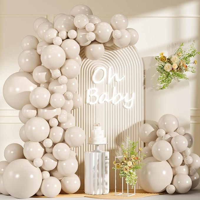 99pcs White Sand Balloons, Different Sizes Cream Balloons 18/12/10/5 Inch Ivory Beige Neutral Balloon Arch Kit for Wedding Baby Bridal Shower Engagement Birthday Party Decorations