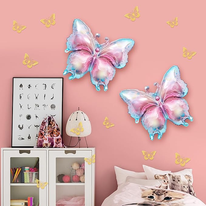 163Pcs Butterfly Pink and Purple Balloons Garland Arch Kit, Birthday Baby Shower Decorations Pink Purple Blue Confetti Star Balloons for Girls Women Mother Day Butterfly Party Baby Shower Supplies