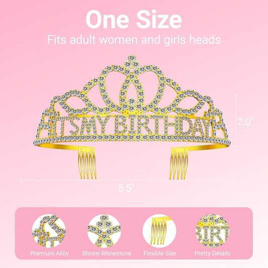 Birthday Tiara and Crown with Sash, Birthday Tiara for Women Party