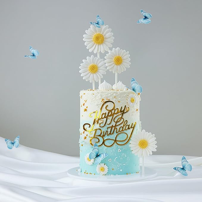 40 PCS Happy Birthday Cake Toppers Mirror Acrylic Toppers with 10 Styles 4 Colors for Birthday Party Cake Desserts Pastries