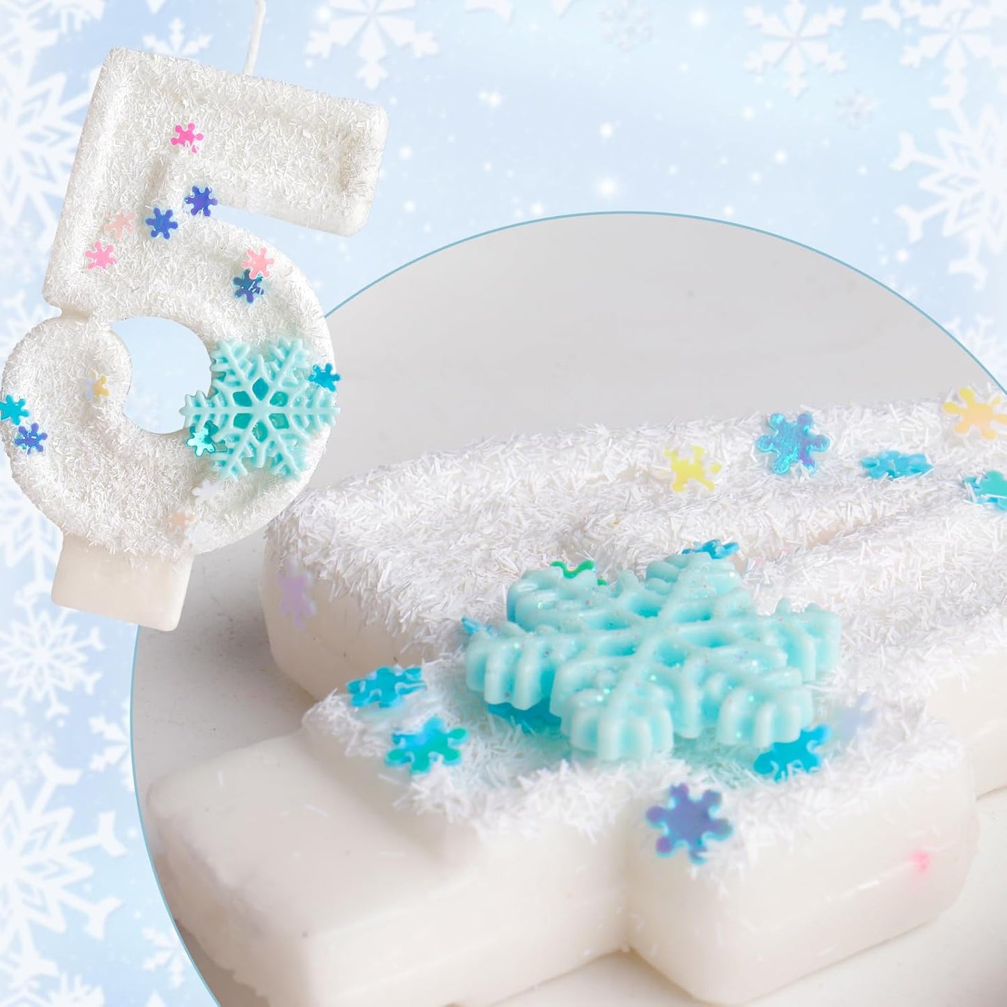 White Frozen Snow Themed Birthday Candles,White Snow Snowflake Number 3rd Birthday Candle for Party Supplies,Winter Frozen Birthday Party Number 3 Cake Topper Decorations