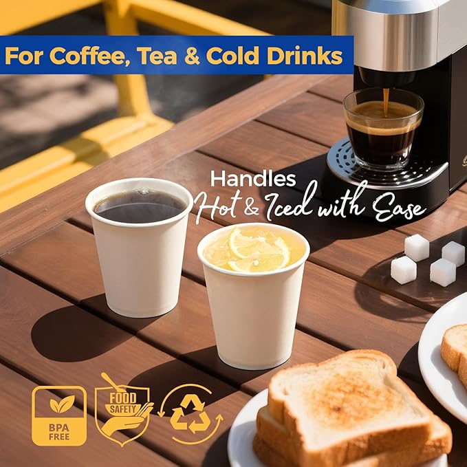 Fit Meal Prep 200 Pack 10 oz Disposable Paper Coffee Cups, Premium White Hot Cups for Hot/Cold Beverage, Durable Thickened Paper Cup Bulk for Party, Office, Bussines, Home, Bistros, Daily Use