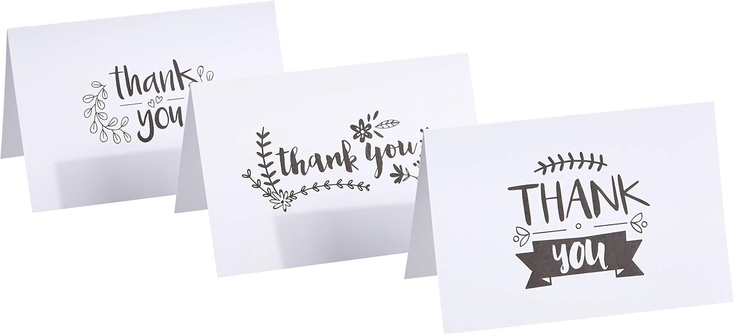 Amazon Basics Thank You Cards and Envelopes, 48 Count, Black and White (Pack of 10)