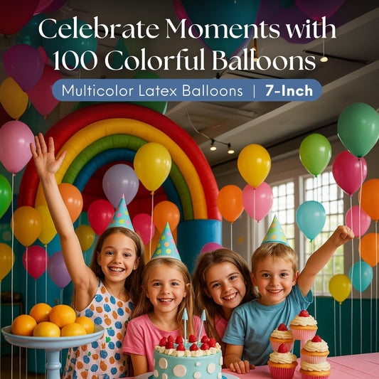 Monty Multicolor 7 inch Party Balloons (100 pcs, Pack of 2) - Latex Balloons for Birthdays Celebrations, Anniversary, Baby Shower, Valentine day, Christmas, New year & Weddings Decor