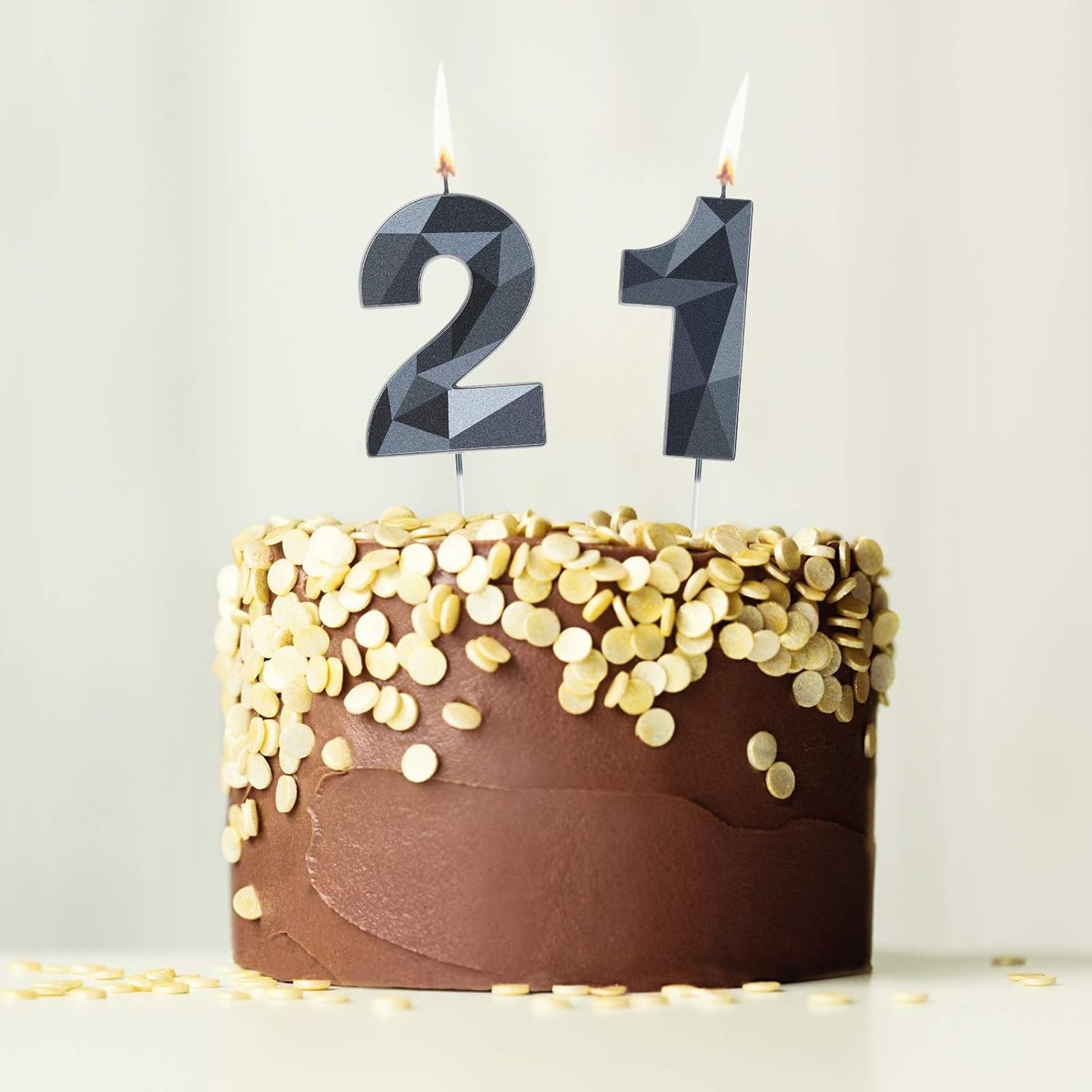 Nuanchu 21st &12th Number Birthday Candles 3D Diamond Shape Numeral Candles Happy Birthday 21 Cake Topper for Wedding Decoration Theme Party Anniversary, 2 Inch (Black)