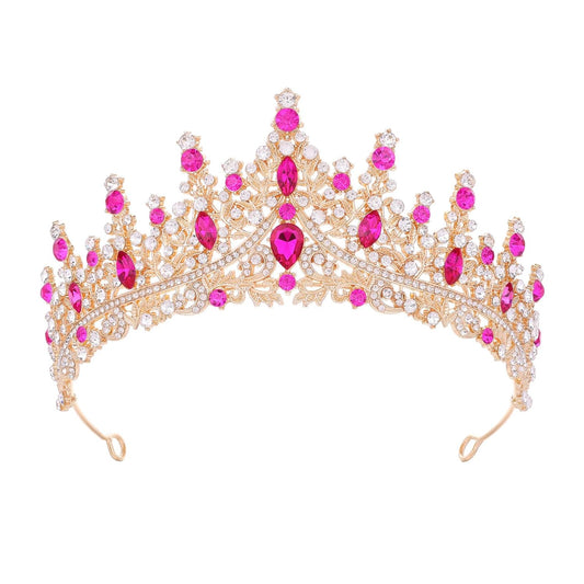 Hot Pink Tiara for Women Crystal Queen Crowns Rhinestone Princess Tiaras for Girl Wedding Headband for Bride Hair Accessories for Halloween Costume Birthday Party Prom Mother's Gifts