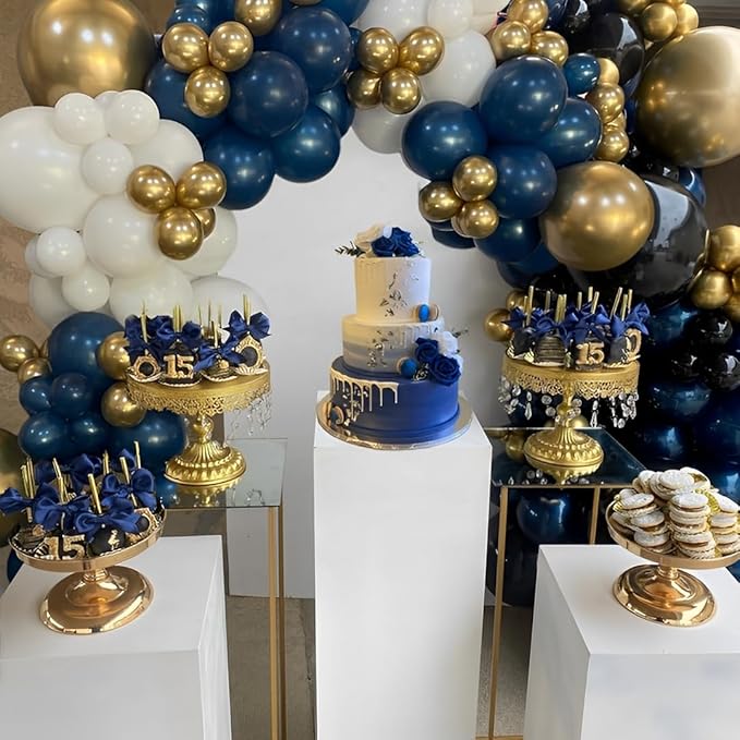 Navy Blue Metallic Gold White Balloons, 50 Pcs 12 Inches Navy Blue and Gold White Sand Latex Balloon for Wedding, Graduation, Birthday Baby Shower, Birthday, Bridal Party Decorations