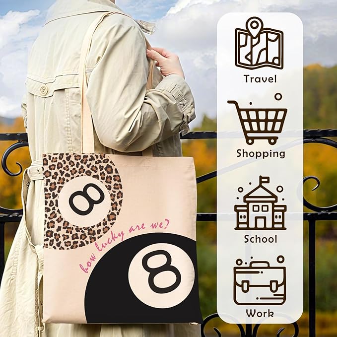 Coquette Leopard Print 8 Ball Tote Bag for Women,Trendy Cheetah Print Canvas Tote Bag for Girls,Girly Leopard 8 Ball Aesthetic Reusable Shopping Grocery Bags Party Favors