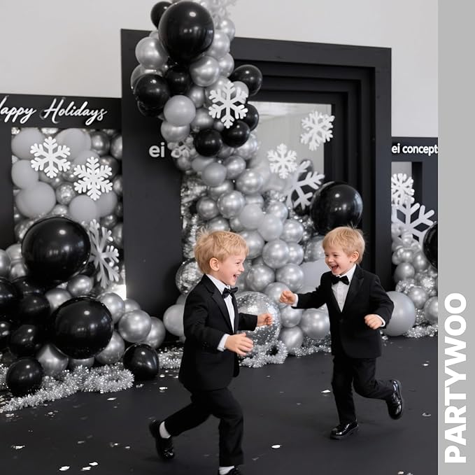 PartyWoo Black and Silver Balloons 65pcs 12 Inch Matte Black Metallic Chrome Silver Confetti Balloons for Graduation Baby Shower Men Birthday Wedding Anniversary New Year's Eve Party Decorations