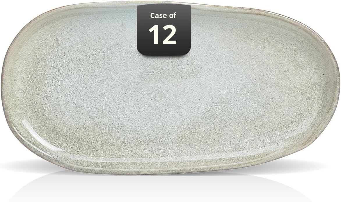 Organic Shape Restaurant Serving Tray 11.625 x 5.125", Commerical Grade Catering Stoneware Tray in Ir-regular Organic Shape, Chip & Scratch Resistant, Glossy Reactive Glaze Grey, Case of 12