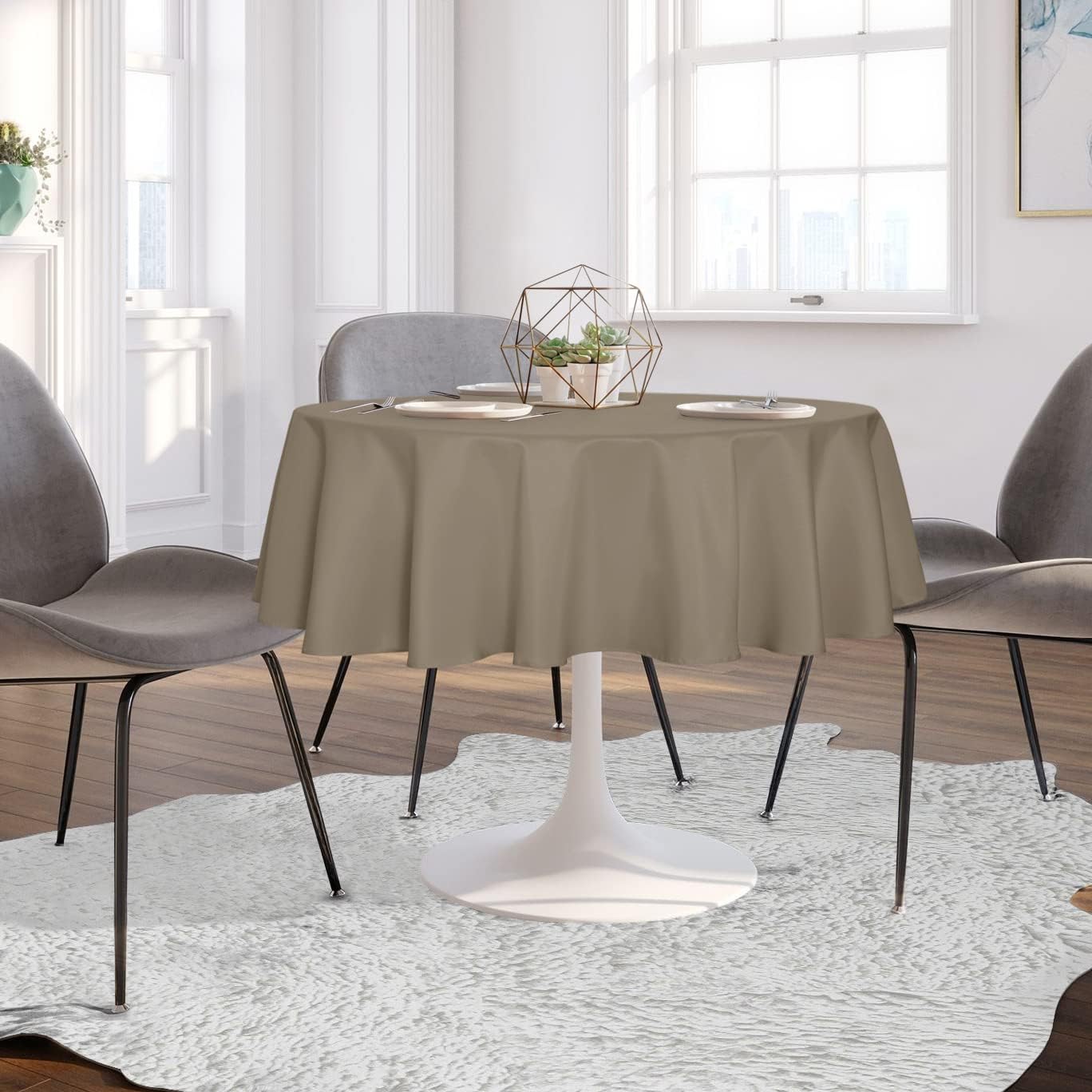 sancua Round Tablecloth - 80 Inch - Water Resistant Spill Proof Washable Polyester Table Cloth Decorative Fabric Table Cover for Dining Tables, Buffet Parties and Camping, Taupe
