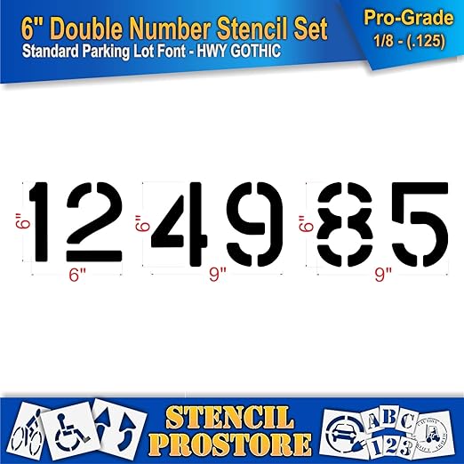 Pavement, Curb, and WheelStop Stencils - 6 inch Double Number Stencil Set - (00-99) - (102 Piece) - 6" x 9" x 1/8" (128 mil) - Pro-Grade