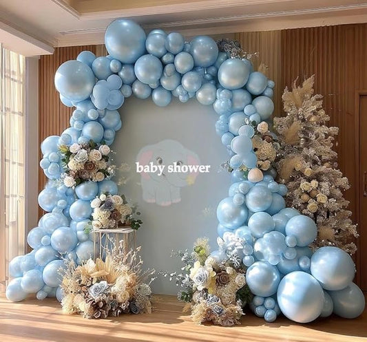 Blue Balloon Garland Double Stuffed Baby Light Blue Balloons Different Sizes 18/12/5in Latex Pearl Balloon Arch for Baby Shower Wedding Winter Wonderland Snow Princess Boy‘s Birthday Party Decorations