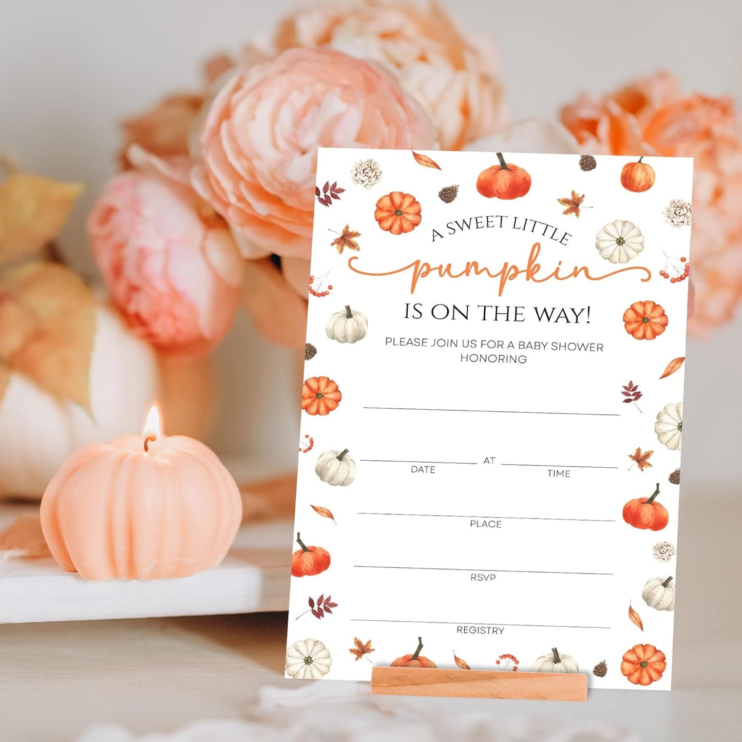 Fall Pumpkin Baby Shower Invitations - “A Sweet Little Pumpkin Is On The Way” Design with Envelopes And RSVP Cards - 20Pcs Fill In Baby Shower Party Cards(4 x 6 Inch) (044)