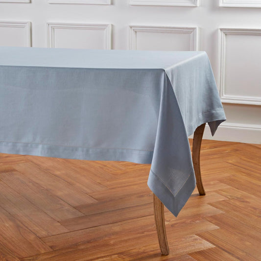 Solino Home Dusty Blue Linen Tablecloth 60 x 120 Inch - 100% Pure Linen Hemstitch Table Cloth for Rectangle Tables - Classic Hemstitch, Machine Washable Tablecloth for Fall, Autumn, Thanksgiving