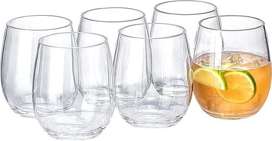 18oz Clear Stemless Wines Cups (Set of 6), Shatter-Proof Acrylic Glasses Drinkware, Reusable Plastic Bar Glasses, BPA-Free, Dishwasher-Safe