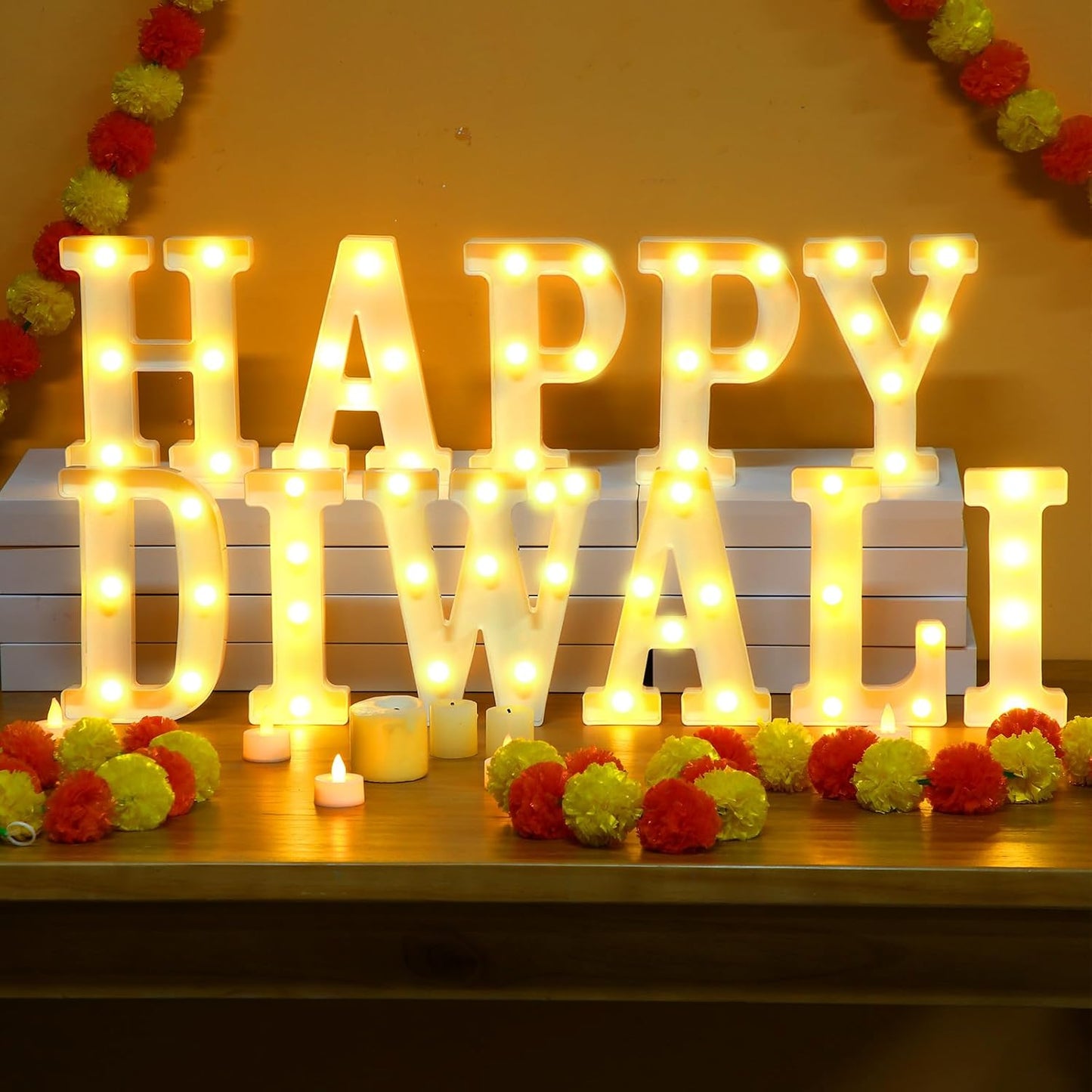11 Pcs Happy Diwali Large LED Letter Sign LED Lights Battery Powered Table Decoration for Diwali Party Decorations