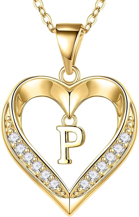 TURANDOSS Valentines Day Gifts for Kids Teen Girls - Heart Initial Necklaces, Dainty 14K Gold Plated CZ Heart Letter A-Z Pendant Necklace Trendy Jewelry Valentines Day Gifts for Wife Girlfriend