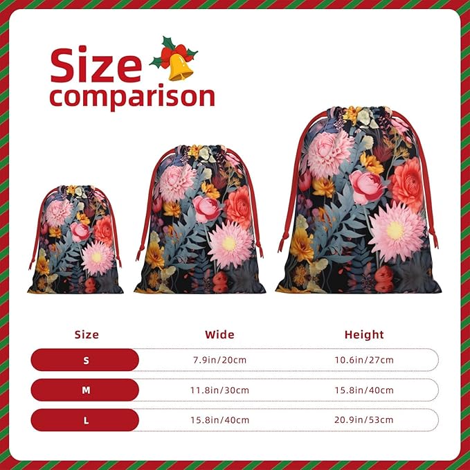 quopvn Colorful Boho Floral Print Christmas Gift Bag Christmas Gift Bags For Christmas Party Supplies Favors