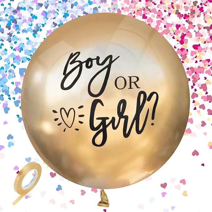 Gender Reveal Balloon Boy or Girl Balloon with Blue Pink Confetti for Baby Shower Gender Reveal Decortions,36 Inch Gold Balloon Perfect for Taking Photos and Videos