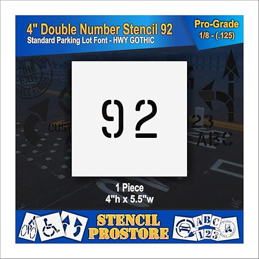 Pavement, Curb, and WheelStop Stencils - 4 inch Double Number Stencil - (92) - 4" x 5.5" x 1/8" (128 mil) - Pro-Grade
