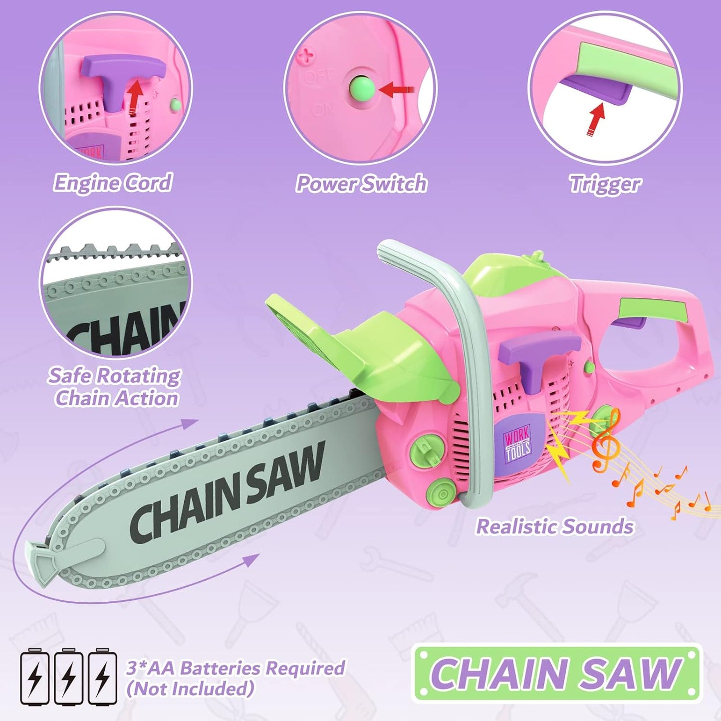 Kids Tool Set for Girls - Toddler Tool Set with Toy Chainsaw, Electric Toy Drill, Pretend Play Construction Tools Toy Gifts for Kids Aged 3 4 5 6 7