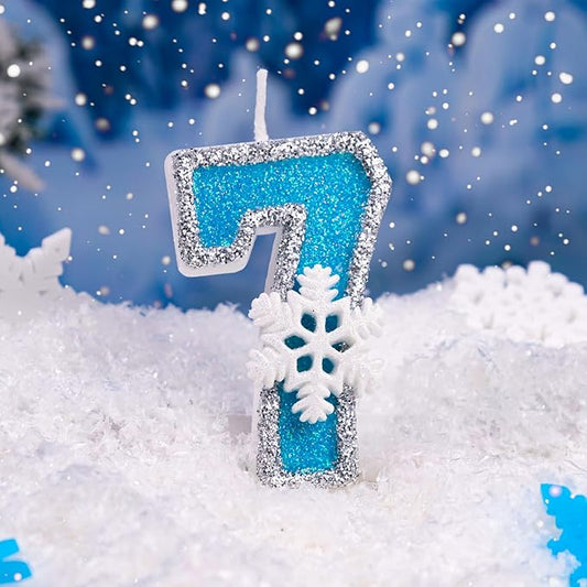 7th Blue Snowflake Birthday Candles Frozen Themed Number 7 Candles for Cake Topper Cupcake Decorations Party Decor Anniversary Celebrations Supplies