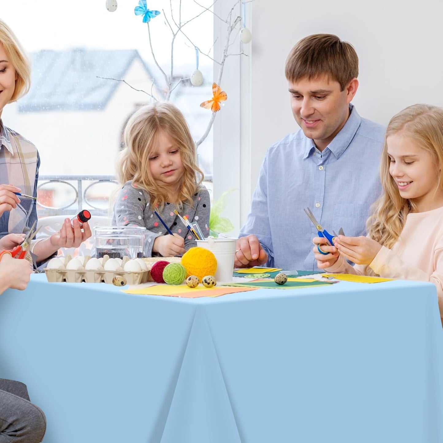 3Pcs Light Blue Tablecloths,Disposable Plastic Tablecloth,Waterproof Baby Blue Rectangle Table Cover for Graduation Birthdays Weddings Anniversary Party Decorations,54 x 108 Inch