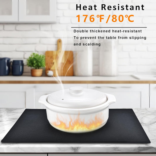SLKQG Black Linen-Look Placemats Set of 6, Heat Resistant & Machine Washable Double-Layered Cloth Placemats for Dining Table, Indoor/Outdoor Use, Non-Slip Kitchen Table Mats (6, Black)