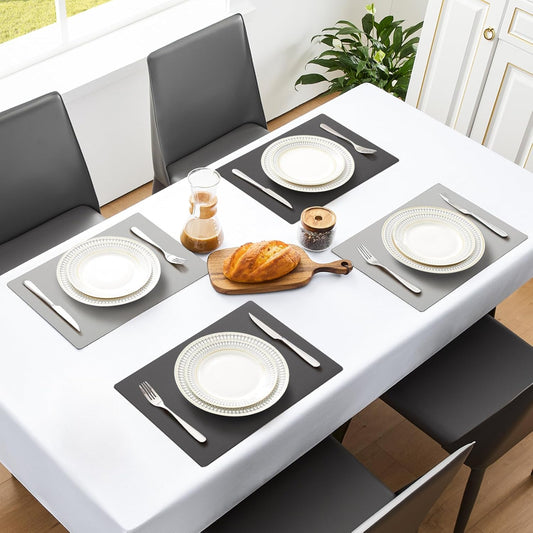 MOSAYT Vinyl Placemats Set of 6, Heat Resistant Place Mats 100% Waterproof Washable & Wipeable Faux Leather Reversible Table Mats for Kitchen Dining Party Indoor Outdoor, 12" x 17", Dark Light/Grey