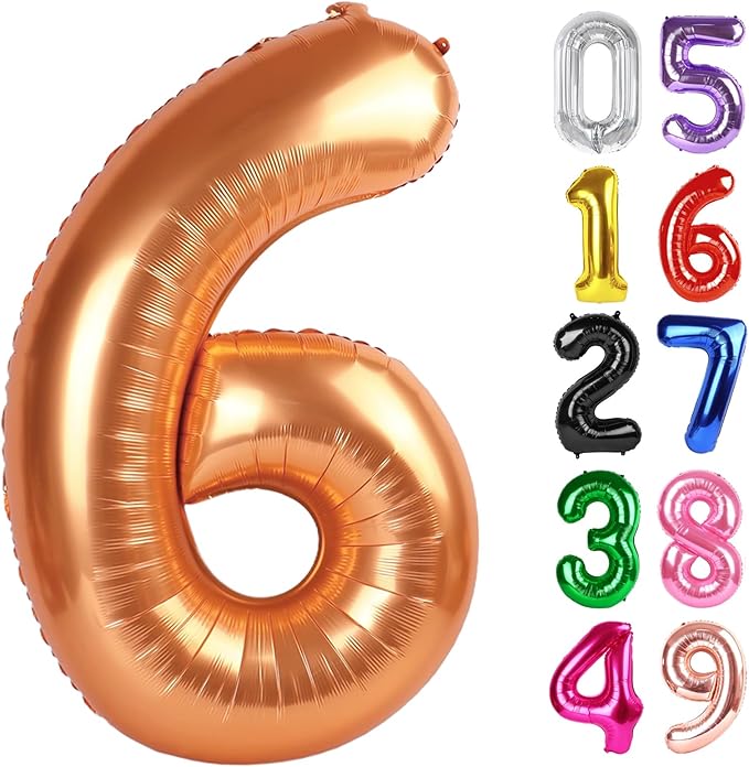 Orange Number 6 Balloon 40 Inch, 6th Birthday Party Decorations for Children, Giant 6 Foil Balloon for Party Supplies