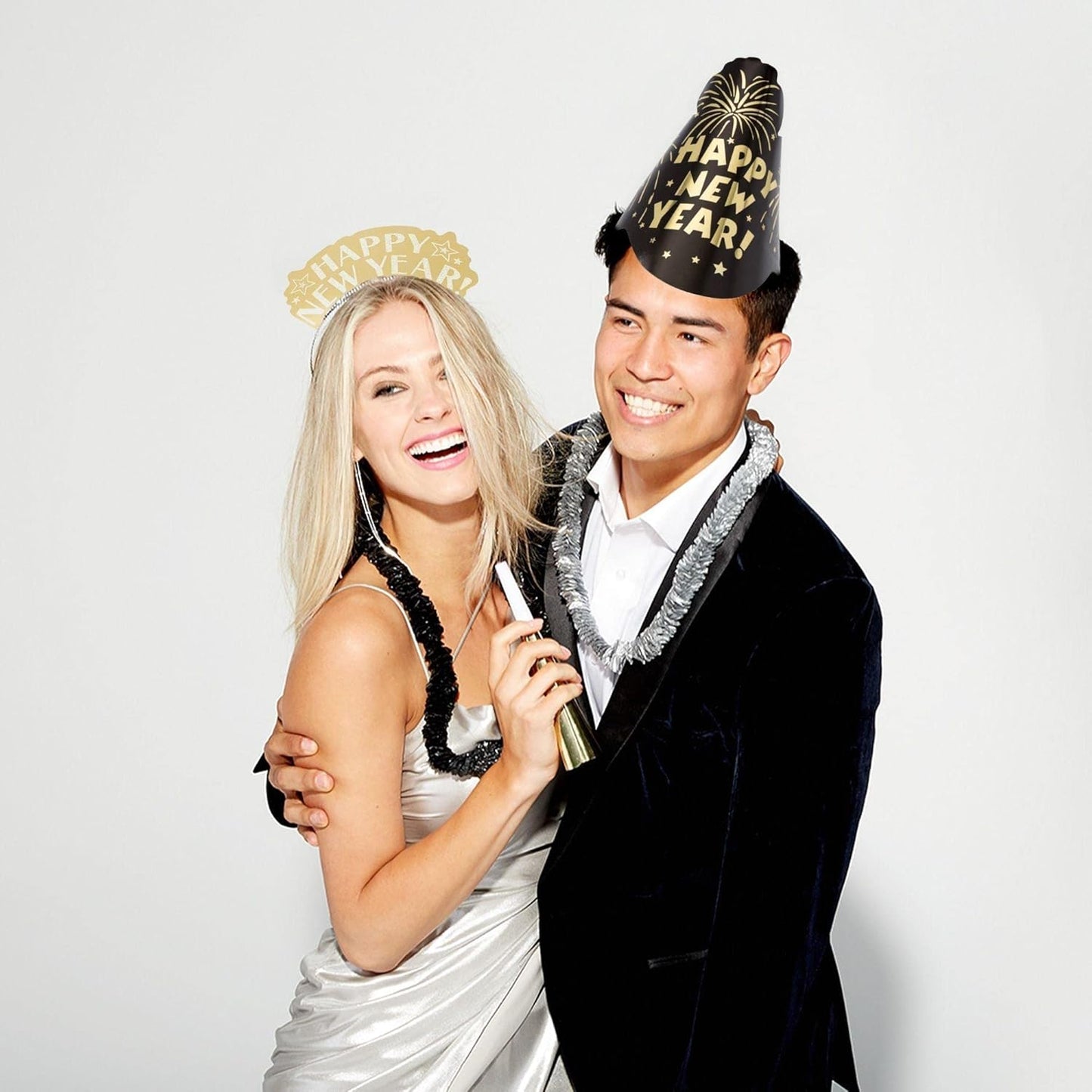 amscan Fantasy 2025 New Year's Eve Decorations Party Supplies for 100, Includes Top Hats, Tiaras and Bead Necklaces