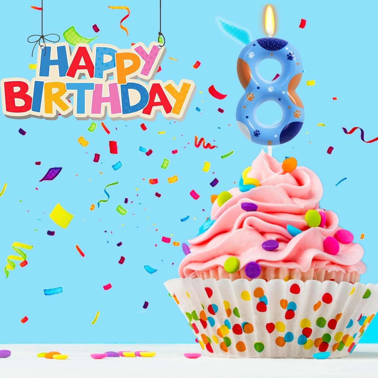 Blue Dog Paw Birthday Candles, Number 8 Paw Print Birthday Party Supplies, 2.76 inch Paw Cake Topper Decorations, Birthday Decorations (Number 8)