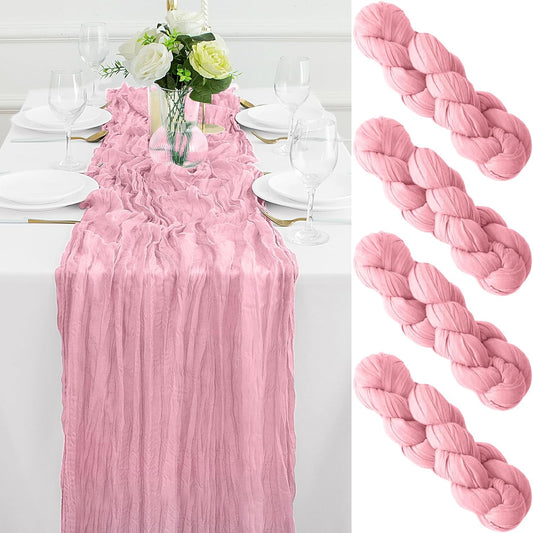 4Pack Pink Table Runner 10FT Cheesecloth Table Runner 35x120Inch Long Boho Cheese Cloth Table Runners Rustic Gauze Table Runners for for Party Wedding Bridal Shower Baby Shower Decorations