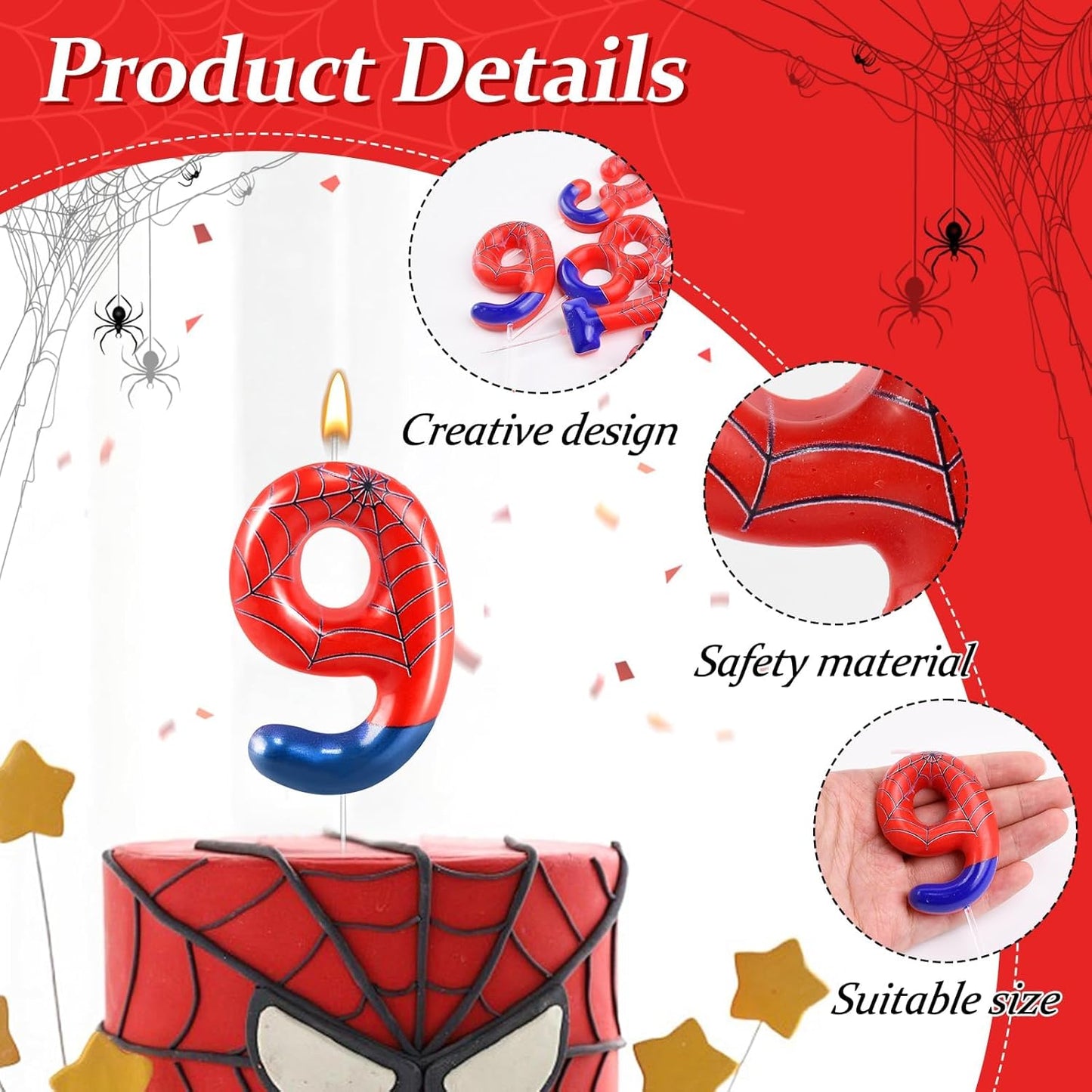 Spider Themed Birthday Candles Number 9 Candle Birthday Cake Candle Party Decoration Cake Topper for Spider Party Decoration Theme Party Supplies (Number 9)