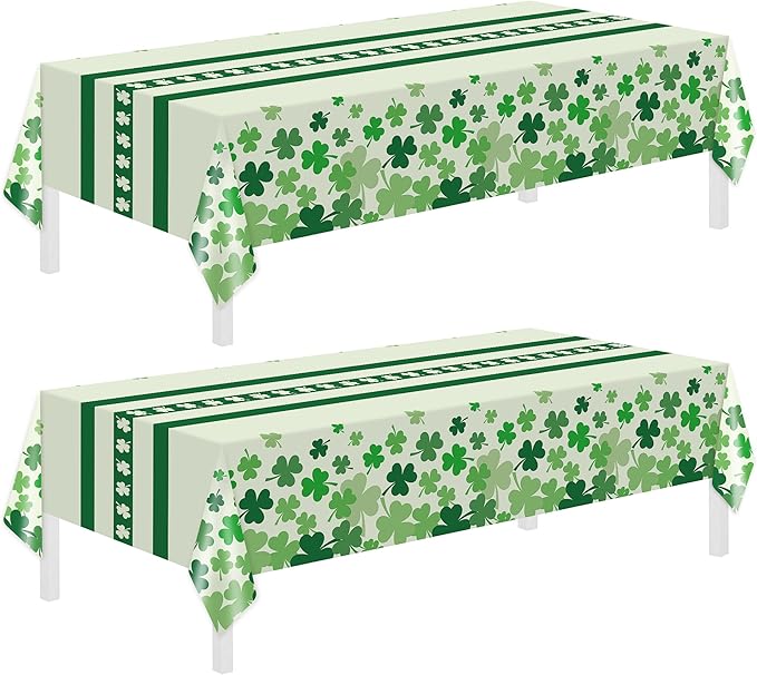 Childom 2 Pack St Patricks Day Tablecloth,St Patricks Day Decorations 54" x 108" Disposable Plastic Tablecloth,St. Patrick's Day Plastic Table Cover for Party Supplies,Indoor,Outside,Home,Dinner