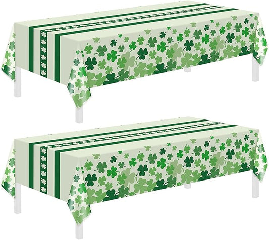 Childom 2 Pack St Patricks Day Tablecloth,St Patricks Day Decorations 54" x 108" Disposable Plastic Tablecloth,St. Patrick's Day Plastic Table Cover for Party Supplies,Indoor,Outside,Home,Dinner