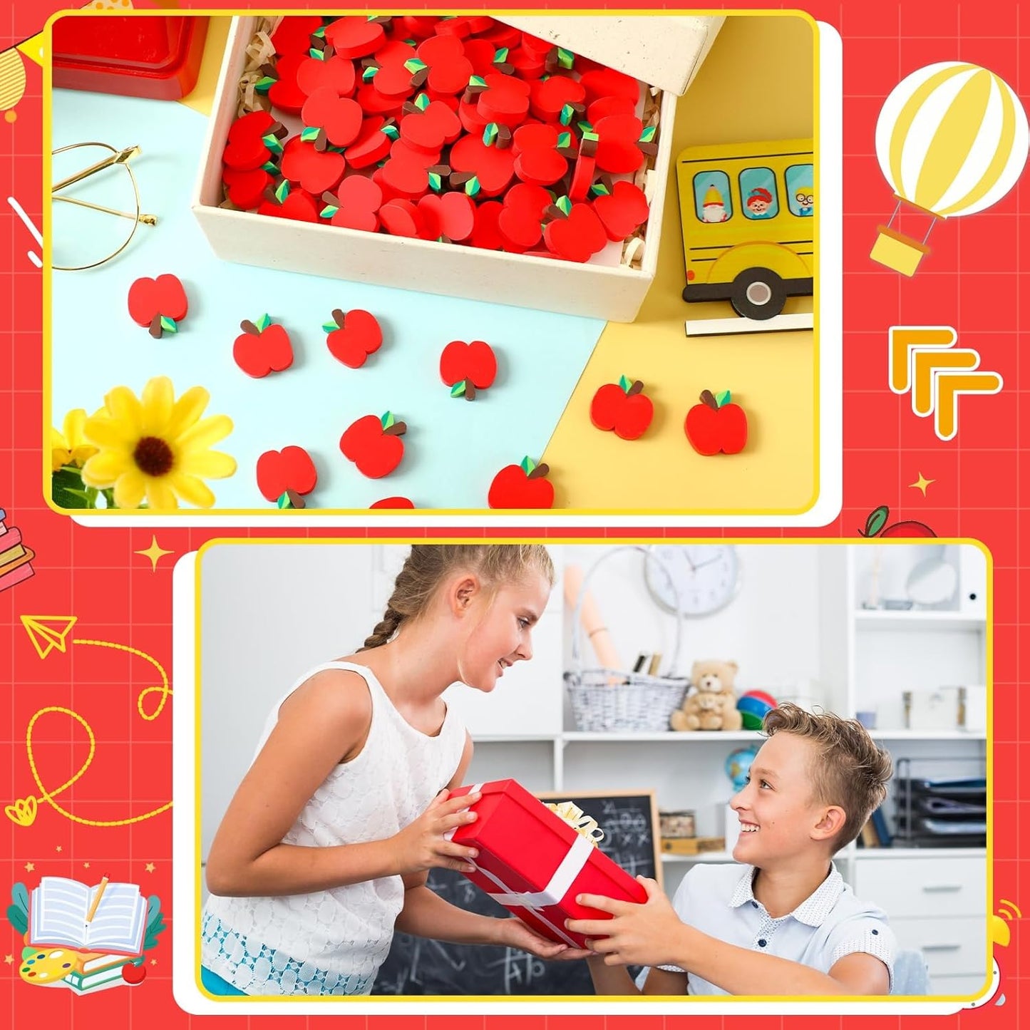 80pcs Red Apples Polymer Clay Ornaments, Welcome Back to School Table Scatters A-pple Vase Filler for Arts Crafts Decorations Classroom Counting Teacher Supplies Stationary Party Favors