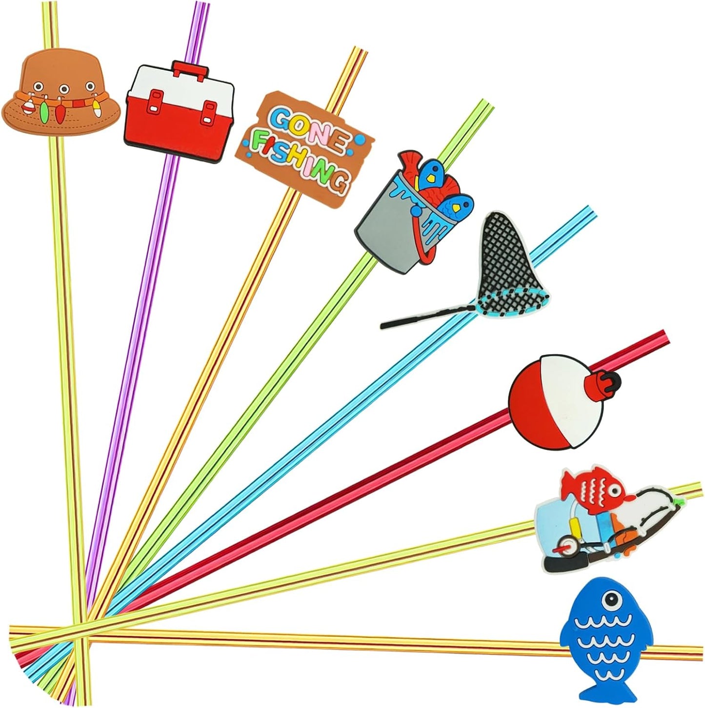 24PCS Fishing Party Favors,Summer Fishing Themed Birthday Party Supplies，Kids Daily Drinking Straws,Birthday Parties,Class Reunions,With 2 Cleaning Brushes.(6color)