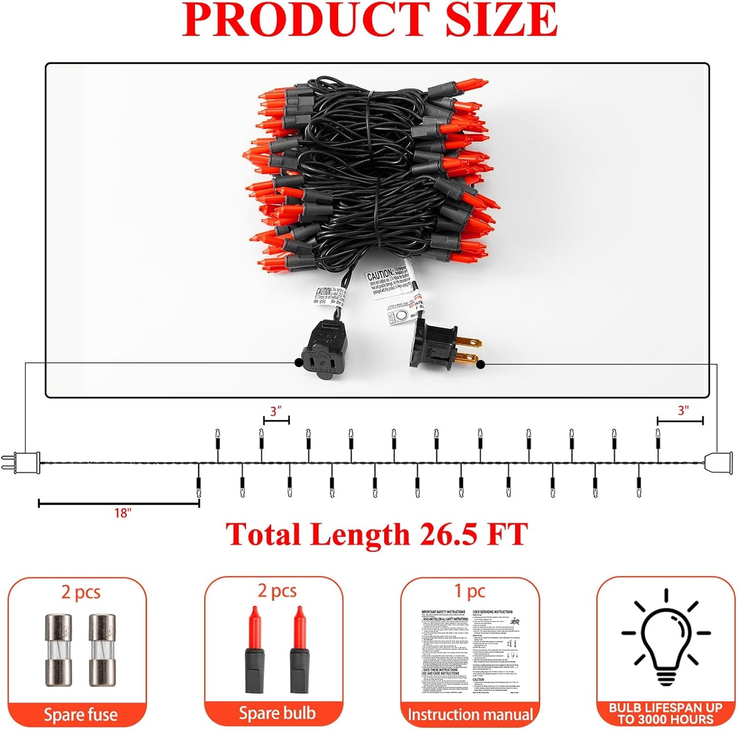 Halloween Lights 100 Counts, Orange Christmas Lights Indoor Outdoor,Black Wire Connectable of Lighting String,Decorations for Holiday, Party,Festival