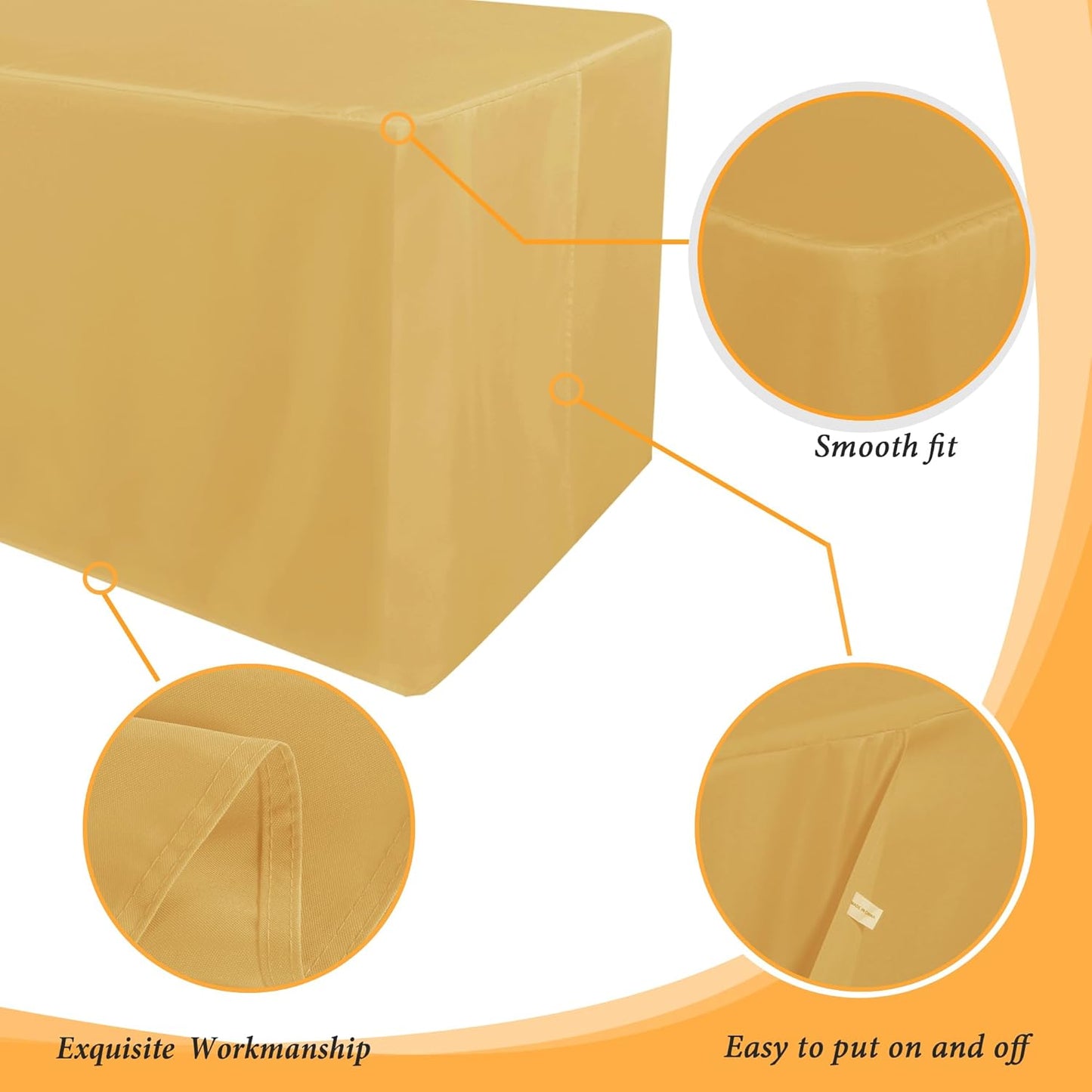 Obstal 2 Pack Table Clothes for 8 Foot Rectangle Tables - Water Resistant Washable Fabric Polyester Rectangle Table Cover Protector for Wedding, Banquet and Trade Shows, 96L x 30W Inches, Gold