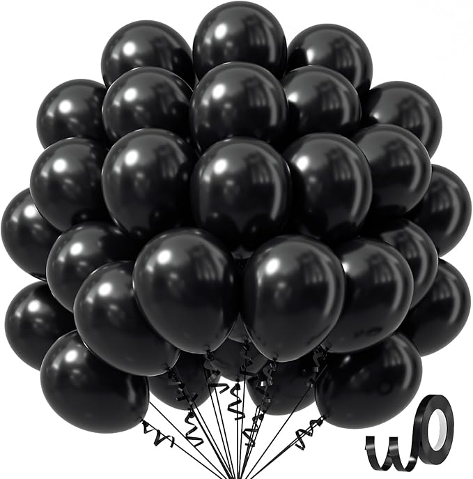 Black Balloons 12 inch, Black Latex Balloons 50pcs Party Balloons for Graduation Halloween Birthday Party Decorations