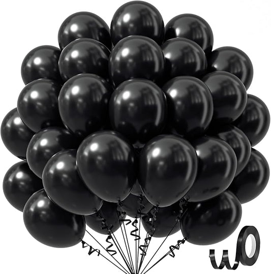 Black Balloons 12 inch, Black Latex Balloons 50pcs Party Balloons for Graduation Halloween Birthday Party Decorations