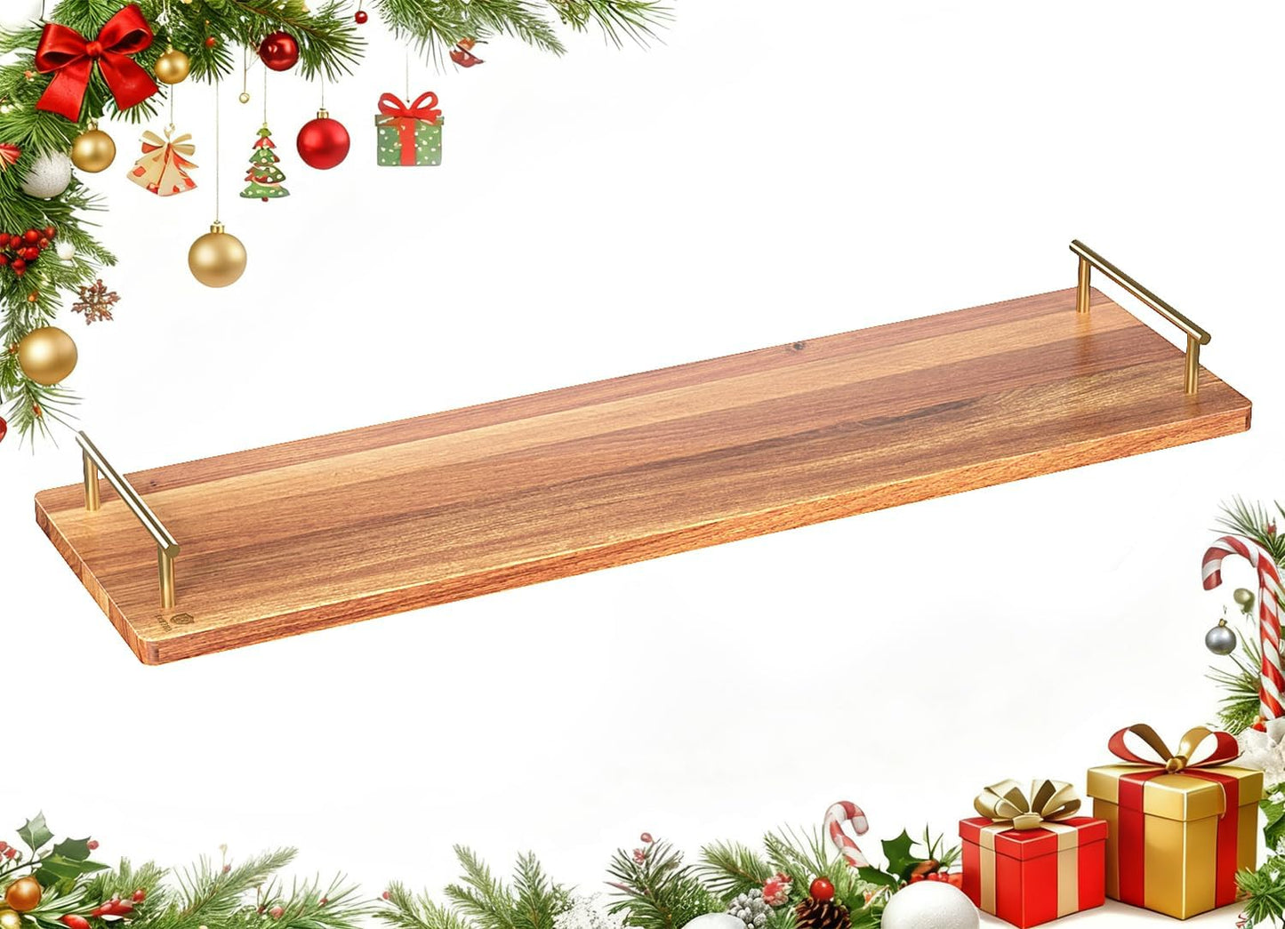 Large Charcuterie Board with Metal Handles – 32" Acacia Wood Serving Board for Cheese, Meat & Appetizers – Extra Long Kitchen Platter for Gatherings, BBQ & Home Decor
