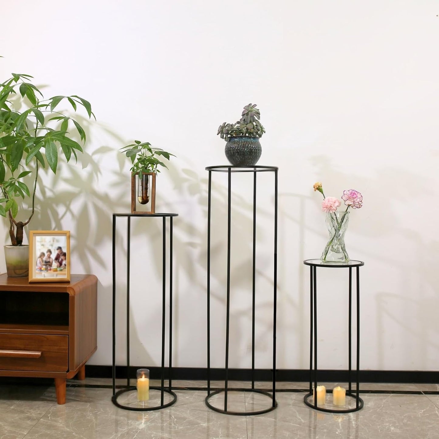 5PCS Round Black Plant Stand Flower Stand for Party, Tall Metal Pedestal Stands for Display Decoration, Cake, Birthday, Wedding, Baby or Bridal Shower, Cylinder Column for Desserts
