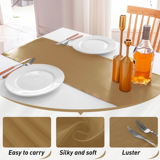 10 Pack Satin Table Runner 12 X 108 Inch Silk Table Runner for Party,Wedding, Birthday, Banquets,Decoration(Old Gold)