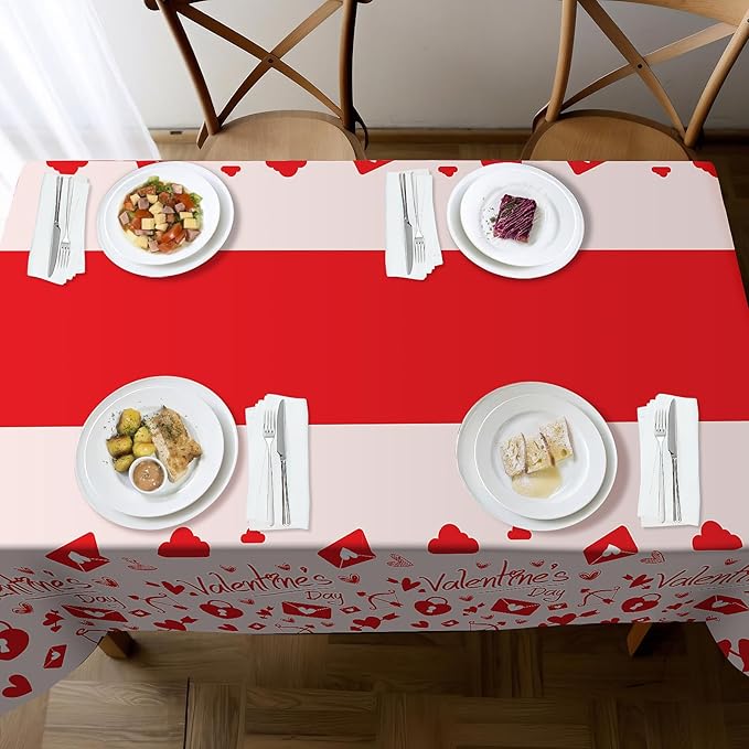 Childom Valentines Day Tablecloth for Valentines Day Decorations Party,3 Pack Disposable Plastic Valentines Table Cloths 54" x 108" Pink Table Cover,Valentines Decor for Wedding Engagement Anniversary