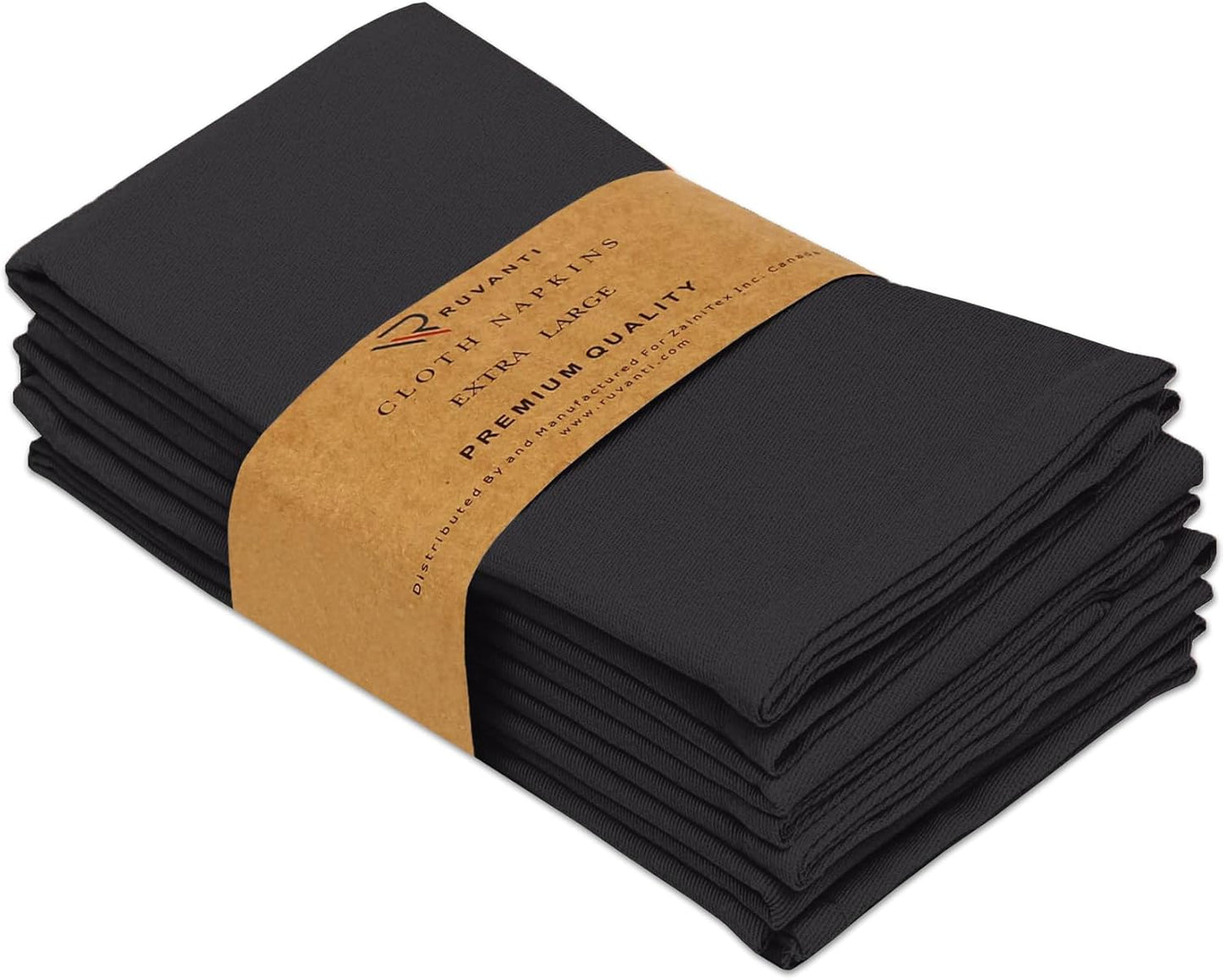 Ruvanti Cloth Napkins Set of 6, 18x18 Inches Napkins Cloth Washable, Soft, Durable, Absorbent, Cotton Blend. Table Dinner Napkins Cloth for Hotel, Lunch, Restaurant, Wedding Parties - Black